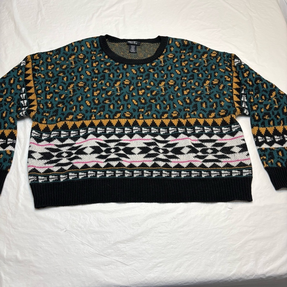 Wrangler Retro Leopard Fair Isle Knit Pullover Sweater Geometric Women’s L